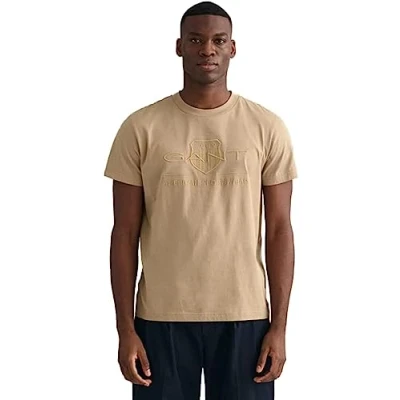 Afbeelding van GANT Tonal Shield Tshirt basic, Heren, Maat: Medium, Concrete beige