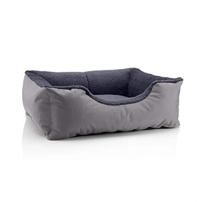 Afbeelding van BedDog® hondenmand TEDDY, vierkant hondenkussen, grote hondenbed, hondensofa, hondenhuis, met afneembare hoez, wasbaar, S, grijs/grijs