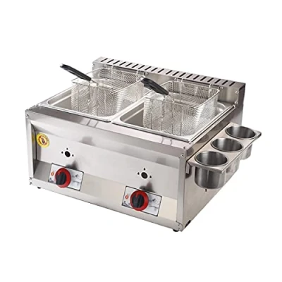 Afbeelding van Professionele Gas Friteuse, 20L Dubbele Cilinder Gasfriteuse Tank Rvs Chicken Chips Friteuse met Mand Scoop voor Commercieel Restaurant Thuis keuken