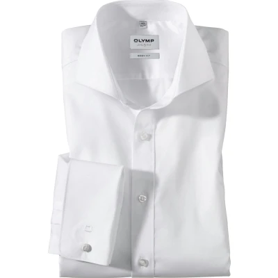 Afbeelding van OLYMP Level Five Shirt Wit Body fit Dubbelmanchet maat 39 Heren Overhemden Formeel Effen met Slim Pasvorm Stretch