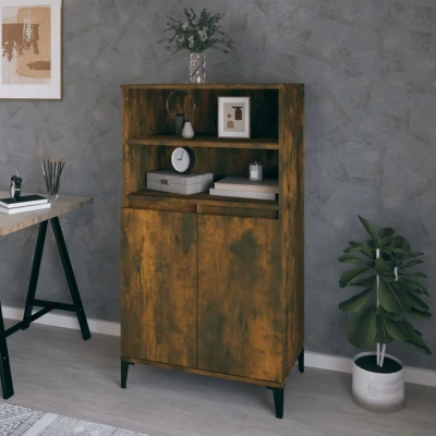 Afbeelding van Hoge kast 60x36x110 cm bewerkt hout gerookt eikenkleurig