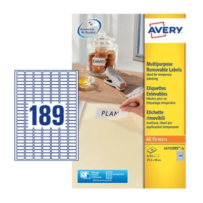 Afbeelding van Etiket Avery L4731REV 25 25.4x10mm afneembaar wit 4725stuks