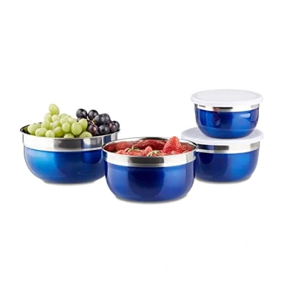 Afbeelding van Relaxdays Schalenset 4 delig gekleurde kommen slakommen keukenhulp met deksel blauw