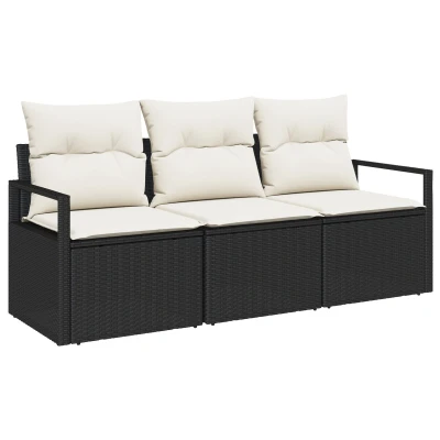 Afbeelding van vidaXL 3 delige tuinsofa set met kussens zwart poly rattan
