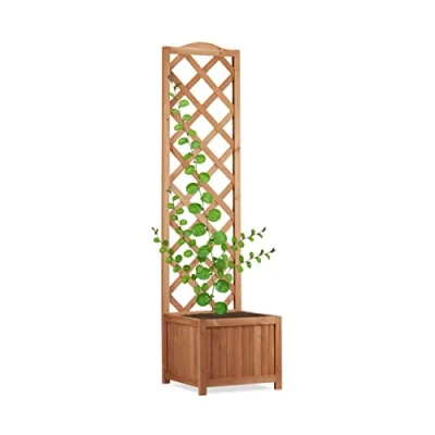 Afbeelding van Relaxdays Plantenbak van hout, tuinplantenbak met rankrooster, 25 l plantenbak, 150 cm, klimhulp, weerbestendig, natuur
