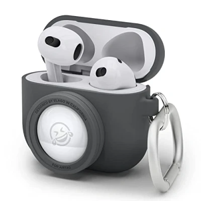 Afbeelding van elago Snapshot Hoesje Compatibel met AirPods 3 Case, AirTags, Klassieke Camera Ontwerp Locator Sleutelhanger Inbegrepen [Tracking Apparaat Niet Inbegrepen] (Donkergrijs)