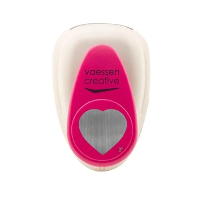 Afbeelding van Vaessen Creative 21437 072 hartpons, 5 cm, jumbo stans, grote motiefperforator, 1 stuk, tot 160 g/m², om te knutselen met papier en scrapbooking, wit/roze