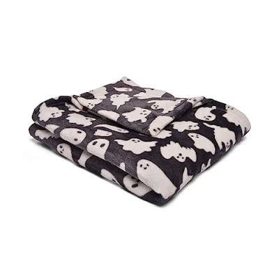 Afbeelding van Bedlam Fleecy bedsprei voor Halloween Spooky Ghosts 120 x 150 cm in grijs