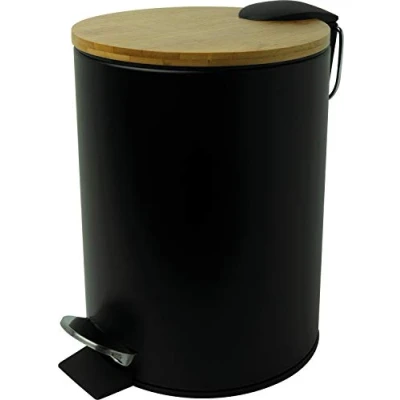 Afbeelding van pedaalemmer &quot;the bamboo&quot;, 3 liter, met bamboe deksel, houder van metaal, stil sluitend, zwart, 1 stuk
