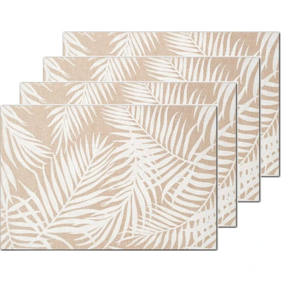 Afbeelding van Zeller Placemats palm print 4x 45 x 30 cm beige linnen