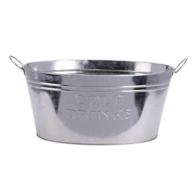 Afbeelding van zink kuip drankkoeler ovaal 24 liter ijsemmer champagnekoeler 50x23 cm