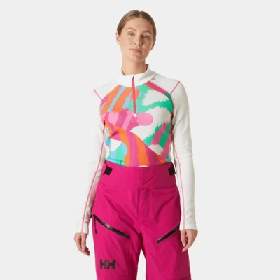 Afbeelding van Helly Hansen Women Lifa Merino Midweight Gra 1/2 Zip Off White Jpb Aop maat L