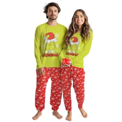 Afbeelding van United Labels Grinch pyjama voor dames en heren, groen rood, pyjamaset lang, winter Kerstmis, groen/rood, S