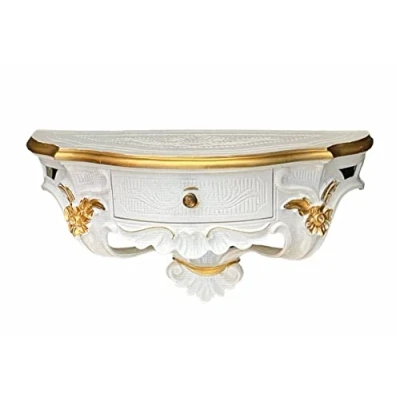 Afbeelding van Artissimo Wandconsole met lade wit goud wandplank spiegelplank hangconsole wandtafel cp84Wg