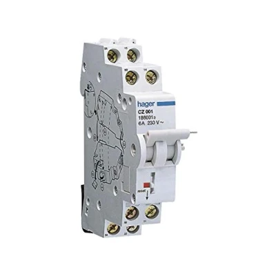 Afbeelding van Hager hulpcontact signaallcontact voor aardlekschakelaar tot 125a 2 uit aan 6a 240v schroefbevestiging 18mm breed cz001
