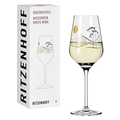 Afbeelding van wittewijnglas, 300 ml, serie hartkristal nr. 8, glas met Japans motief in roségoud, groen, zwart, roségoud