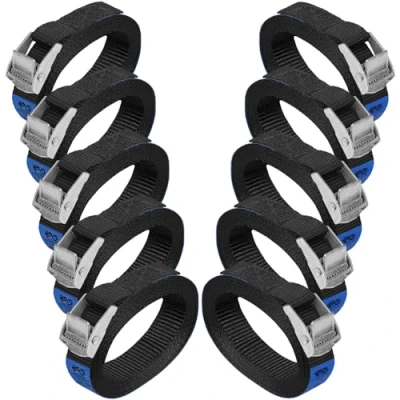 Afbeelding van BB Sport Sjorband spanband bevestigingsband met klemgesp zwart, beschikbaar in verschillende lengtes EN hoeveelheden draagvermogen tot 250 kg DIN 12195 2, 10 stucks 2.5 cm x 1 m