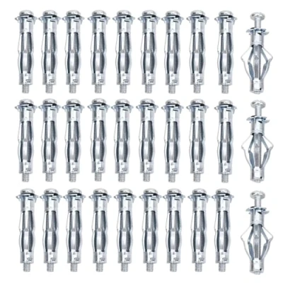 Afbeelding van ZHYUAN 30 stuks holtepluggen met schroeven, hollewandpluggen van verzinkt metaal, M8 x 52 mm, spreidpluggen, metalen holtepluggen, voor bevestigingen in gipsplaten en lage holtedieptes