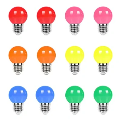 Afbeelding van UYHGO Kleurrijke gloeilampen, E27 ledlamp, kleurrijk, 1 W, G45 kleurige lamp, roze, oranje, rood, geel, blauw, groen, voor feest, lichtketting, kerstdecoratie, 12 stuks