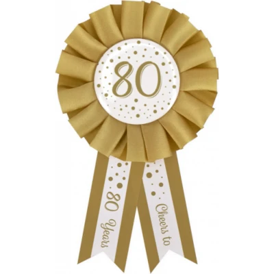 Afbeelding van Leeftijden Rozet 80 jaar Wit/ Goud 14cm per stuk