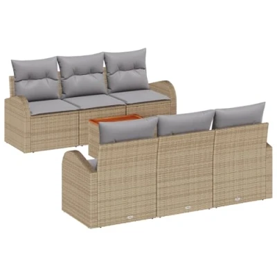 Afbeelding van vidaXL 7 delige Tuin Sofa Set met Kussens Beige Poly Rattan Acacia, 2 Zits Opbergruimte &amp;