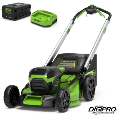 Afbeelding van Greenworks Accugrasmaaier 60 V Zelfrijdend Met 4.0 Ah Accu en Lader 500 1000 m² 55 L Opvangbak Snijbreedte: 46 cm Snijhoogte: 25 80 mm