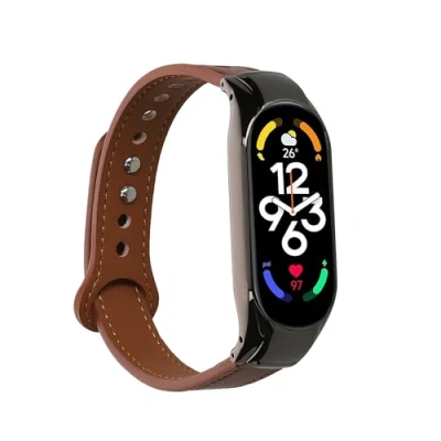 Afbeelding van kwmobile lederen horlogebandje geschikt voor Xiaomi Mi band 7 polsband Echt leren smartwatch bandje Activity tracker horloge in bruin