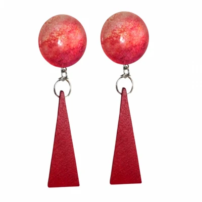 Afbeelding van Clip oorbellen Saheli rood hout geen gaatje Charme Bijoux