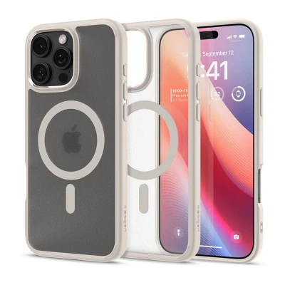 Afbeelding van Spigen Ultra Hybrid MagFit Hoesje Geschikt voor Apple iPhone 16 Pro Max Compatibel met MagSafe Back Cover Frost Titanium