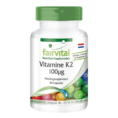 Afbeelding van Fairvital Vitamine K2 MK 7 100µg (mcg) per capsule menaquinon (menachinon) natuurlijk en gefermenteerd van natto VEGAN 90 capsules