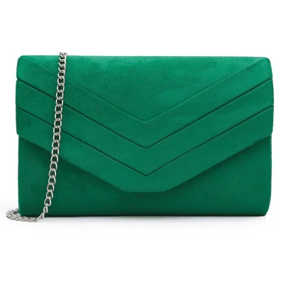 Afbeelding van Milisente clutch Bag voor dames, suède bags bruiloften, schoudertas met schouderband en avondtasje, groen, 9,4*2,3*5,9 inch, schoudertassen