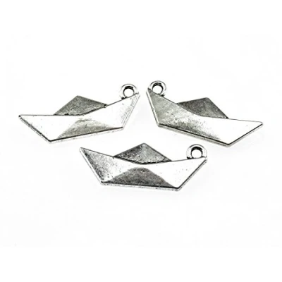 Afbeelding van 4 hangers papieren boot in antiek zilverkleurig van Vintageparts, DIY Sieraden