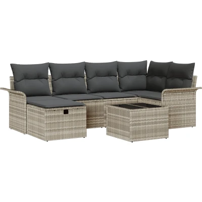 Afbeelding van vidaXL 7 Delige Tuin Sofa Set met Kussens Lichtgrijs Poly Rattan