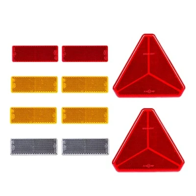 Afbeelding van BEIJISTAR 2 x rode driehoekige zelfklevende reflector, rood, 4 geel, wit, rechthoekig, aanhanger, kattenoogreflector, voor poorten, hekken, vrachtwagens, campers,