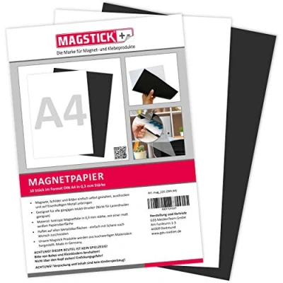 Afbeelding van Mag_220 Magneetpapier, 10 delige set, wit, DIN A4, magnetische achterkant, bedrukbaar met gangbare inkjetprinter, om te beschrijven, bedrukken of als magnetisch fotopapier
