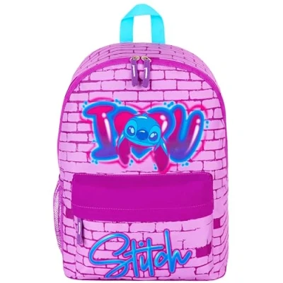 Afbeelding van Disney Stitch Kinderrugzak, ruime schooltas met verstelbare bandjes, duurzame rugzak mesh opdruk, ideaal Lilo en cadeau voor fans, roze, Eén maat