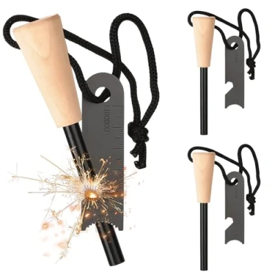 Afbeelding van Cresbel 3 stuks vuurstaal: survival vuursteen, vuurstarter set met paracord tonder, vuursteen extreem sterke vonken, voor camping, outdoor, bushcraft,