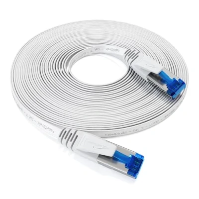Afbeelding van KabelDirekt Platte CAT7 Ethernet kabel met breukvast ontwerp, internet/LAN 7,5 m (10Gbps maximale glasvezel snelheid, zeer flexibel &amp; geschikt voor permanente installatie, RJ45, wit)