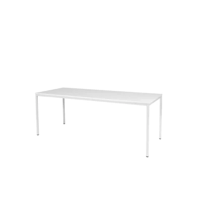 Afbeelding van Domino Basic bureautafel, vaste hoogte met 200x80cm krijtwit 25mm blad en wit (RAL9010) 4 poot frame
