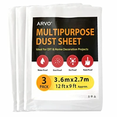 Afbeelding van ARVO 3 stuks extra grote plastic stofplaten voor decoratie 3,6 m x 2,7 (3,6 m), stofvel schilderen, ideaal het beschermen van meubels, vloeren, stofdicht en waterbestendig