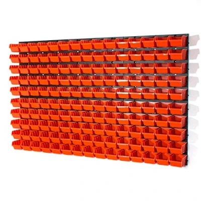 Afbeelding van 150 stuks stapelboxen rood met wandplank 120 x 80 cm