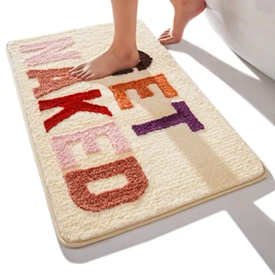 Afbeelding van QJHOMO Get Naked Badmat Beige Badkamertapijt, kleurrijke badmat, antislip, wasbaar, leuke zachte microvezel douchemat, absorberend, 50 x 80 cm