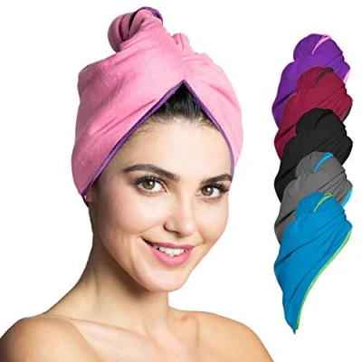 Afbeelding van haarhanddoek microvezel absorberend en sneldrogend Speciale tulband handdoek (Roze Paars)