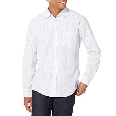 Afbeelding van Amazon Essentials Men&#039;s Casual poplin overhemd met normale pasvorm en lange mouwen, Lavendel Wit Verticale streep, M