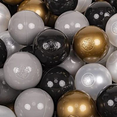 Afbeelding van KiddyMoon 700 ∅ 7cm kinderballen speelballen voor ballenbad baby plastic ballen made in eu, zwart/parel/goud/grijs