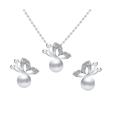 Afbeelding van N3 Collecties 925 sterling zilveren parel vlinder strass hanger ketting oorbellen voor dames