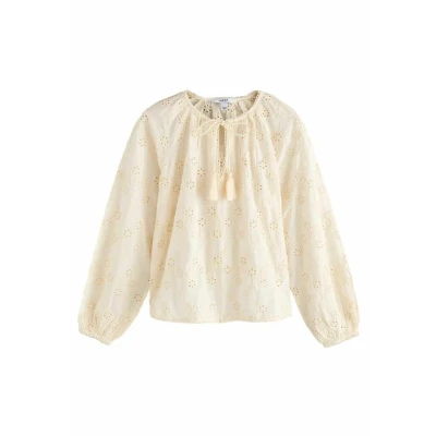 Afbeelding van Next Regular FIT Textured Floral Broderie Blouse, Dames, Maat: 52, Cream