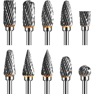Afbeelding van Wolfraamcarbide stiftfrezen braam set voor roterende gereedschap, 10 stuks sterven slijpmachines met 3 mm schacht 6 slijpkop freesbits snijwerk, kunststof boren, metaal polijsten, graveren