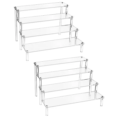 Afbeelding van QWORK® 2 Pack 4 Tier Acryl Display Stands, Transparant Riser Plank voor Beeldjes, Sieraden, Cupcake, Lippenstift, Nagellak, Spice (30x26.5x20cm)