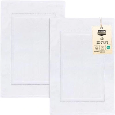 Afbeelding van Utopia Towels Badmatten van katoen, [geen badkamertapijt], 53 x 86 cm, 100% ringgesponnen zeer absorberend en machinewasbaar, voor douche badkamer (2 stuks) (Wit)